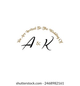 A and K Lettering monogram circle with leaves, for initial brand, company, initial wedding name, etc. Editable color and size vector eps file