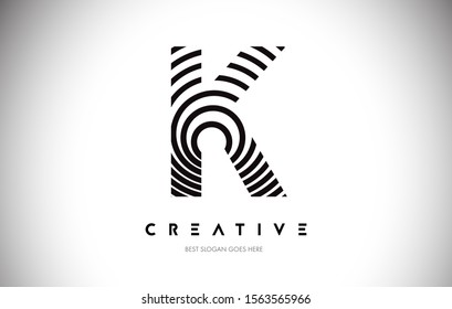 K Lines Warp Logo Design.Vector Letter Icon Made with Circular Lines.