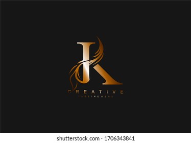 K Linked Artistic Gradient Gold Flourish Swoosh Shape Logotype