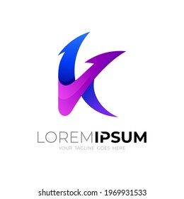 K logo and arrow design combination, 3d colorful