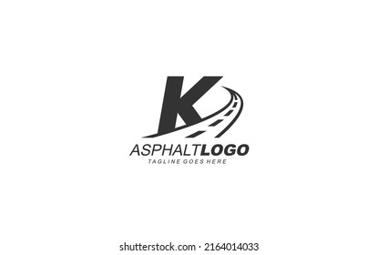 K logo asphalt for identity. construction template vector illustration for your brand.