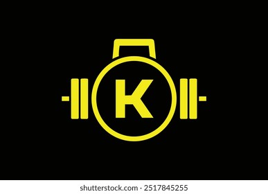 K Logo With barbell. Fitness Gym logo. fitness vector logo design for gym and fitness