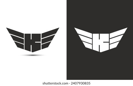 K logo in black and white color with wings and shield 