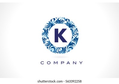 K Logo Blue Pattern Logo. Letter K Flower Texture Icon Vector.