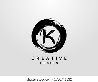 K Logo With Circle Splatter Element. VintageCircle Wave logo design template.