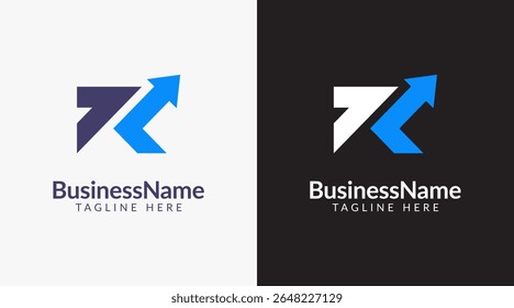 K logo design. Modern logo mark with letter K and arrow icon for trading, investment, finance, statistic, accounting or marketing business
