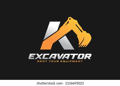 K logo excavator for construction company. Heavy equipment template vector illustration for your brand.