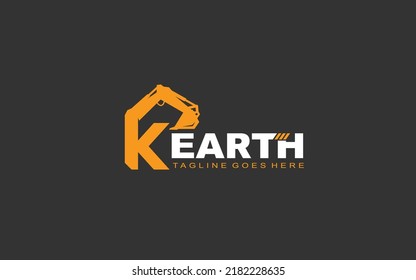 K logo excavator for construction company. Heavy equipment template vector illustration for your brand.