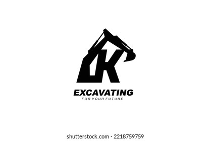 K logo excavator for construction company. Heavy equipment template vector illustration for your brand.