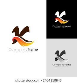 K logo and fire, Letter K logo with fire design template, 3d style