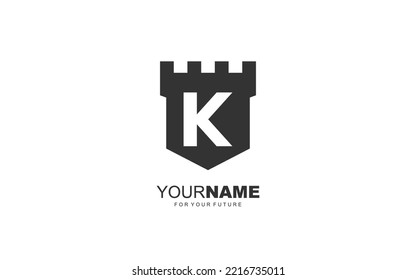Vector de fortaleza del logo K para la empresa de identidad del equipo. ilustración vectorial de plantilla de seguridad de letra inicial para su marca.