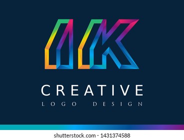 I K Logo. IK Letter Design Vector with Magenta blue and green yellow color.