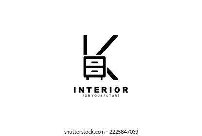 K logo interior for construction company. property template vector illustration for your brand.