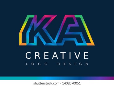 K A Logo. KA Letter Design Vector with Magenta blue and green yellow color.