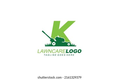 K logo lawncare for branding company. mower template vector illustration for your brand.