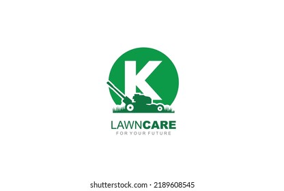 K logo lawncare for branding company. mower template vector illustration for your brand.