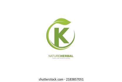 K logo leaf for identity. nature template vector illustration for your brand.
