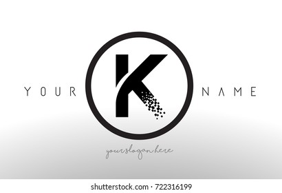 K Logo Letter with Digital Pixel Tech Design Vector and Black Circle Modern Look Vector Illustration.