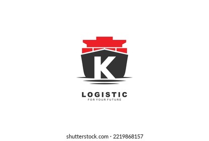 K logo logistic for branding company. shipping template vector illustration for your brand.
