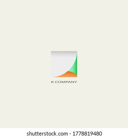 K logo. Minimalism. green, orange, white color. 