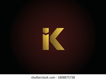 Monograma del logotipo de I K con color dorado