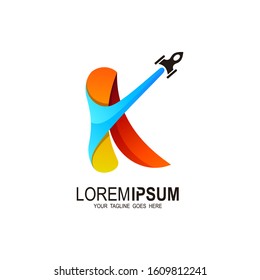 K logo, Rocket advance technology launching vector logo design, logo letter k and rocket, astronaut