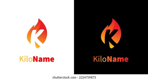 K logo set. isolated fire negative space alphabet logo. vector illustration