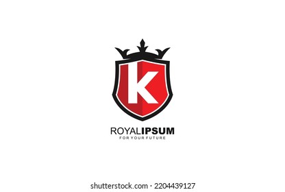 K logo shield for branding company. security template vector illustration for your brand.