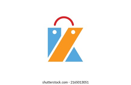 K logo. Shopping bag logo. Letter K with red, blue and orange color bag logo