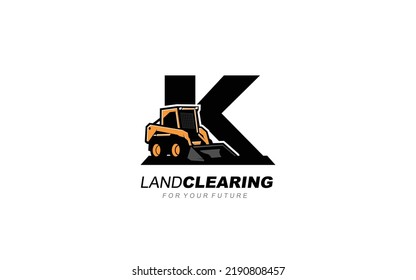 k logo Skid steer vector for construction company. Heavy equipment template vector illustration for your brand.