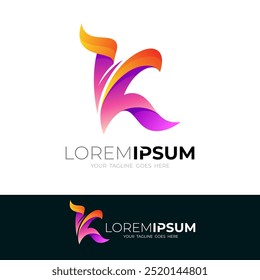 K logos, letter K design 3d colorful, business icon template
