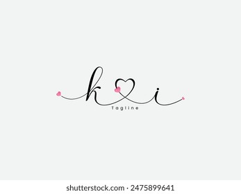 K love i letter. Ki logo design with love. Love Ik letter. Couple. Boyfriend. Love vector. Lettering design. Handwritten letter. Font. Premium.