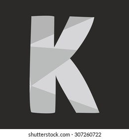 K low poly hand drawn wrapping surface alphabet letter isolated on black background vector illustration