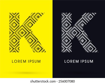 K ,Luxury font, designed using black and white line square geometric shape, logo, symbol, icon, graphic, vector.