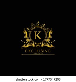 K Luxury Logo. Template flourishes calligraphic elegant ornament lines. Business sign, identity for Restaurant, Royalty, Boutique, Cafe, Hotel, Heraldic, Jewelry, Fashion and other vector illustration