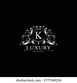 K Luxury Logo. Template flourishes calligraphic elegant ornament lines. Business sign, identity for Restaurant, Royalty, Boutique, Cafe, Hotel, Heraldic, Jewelry, Fashion and other vector illustration