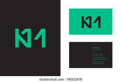 K M double letter logo design with business card template