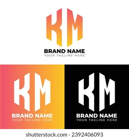 K M Double Letters Polygon Logo, Two letters K M logo design, Minimalist creative vector logo design template