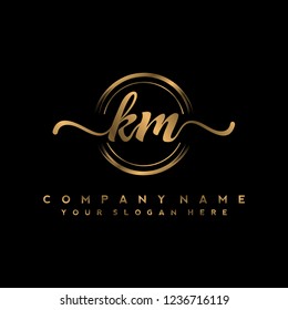 K M Initial handwriting logo vector