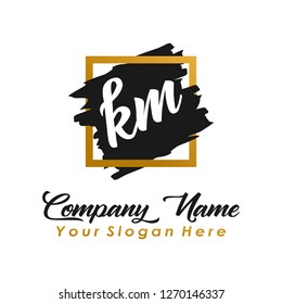 K M Initial handwriting logo vector