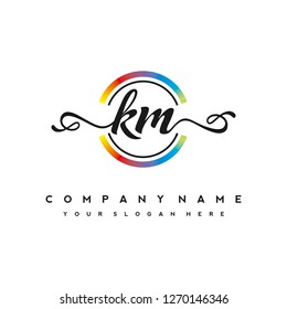 K M Initial handwriting logo vector