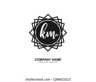 K M Initial Handwriting Logo Template Vector