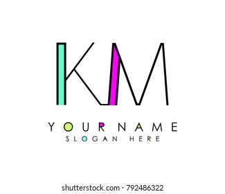 K & M initial minimalist logo template vector