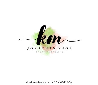 K M Initial watercolor logo on white background. Logo template vector