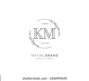 K M KM Beauty vector initial logo, handwriting logo of initial signature, wedding, fashion, jewerly, boutique, floral and botanical with creative template for any company or business.