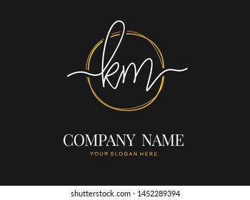K M KM Initial handwriting logo design with circle. Beautyful design handwritten logo for fashion, team, wedding, luxury logo.