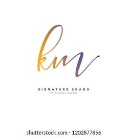 K M KM Initial letter handwriting and  signature logo concept design