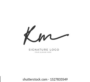 K M KM Initial signature handwriting or handwritten logo for identity. Logo with hand drawn style.
