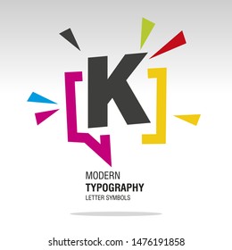 K modern typography letter symbol colorful sign icon sticker
