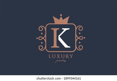 K monogram alphabet letter logo icon in white and blue color. Creative design with king crown for luxury company and business 